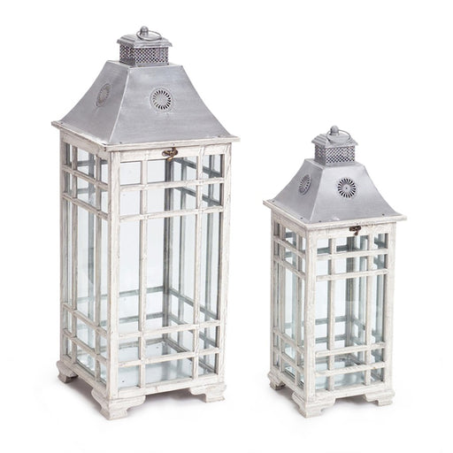 Melrose Traditional Farmhouse Lantern/Metal Lid, Set of 2, Grey/White - 70482DS