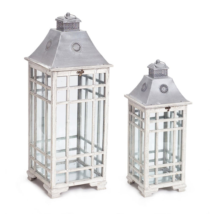 Melrose Traditional Farmhouse Lantern/Metal Lid, Set of 2, Grey/White - 70482DS