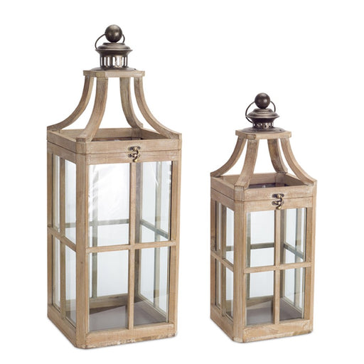 Melrose Modern Wood Lantern/Curved Top, Set of 2, Brown/CoppeRed - 70488DS