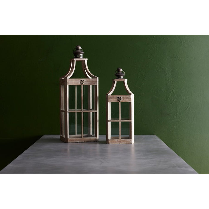 Melrose Modern Wood Lantern/Curved Top, Set of 2, Brown/CoppeRed