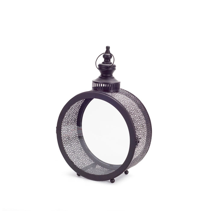 Melrose International Ornate Metal Circle Lantern 17.5"D, Black/Brown - 70782DS