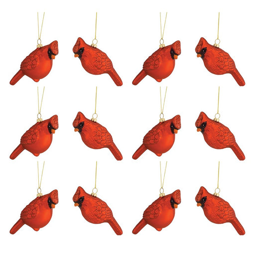 Melrose International Glass Cardinal Bird Ornament, Set of 12, Red