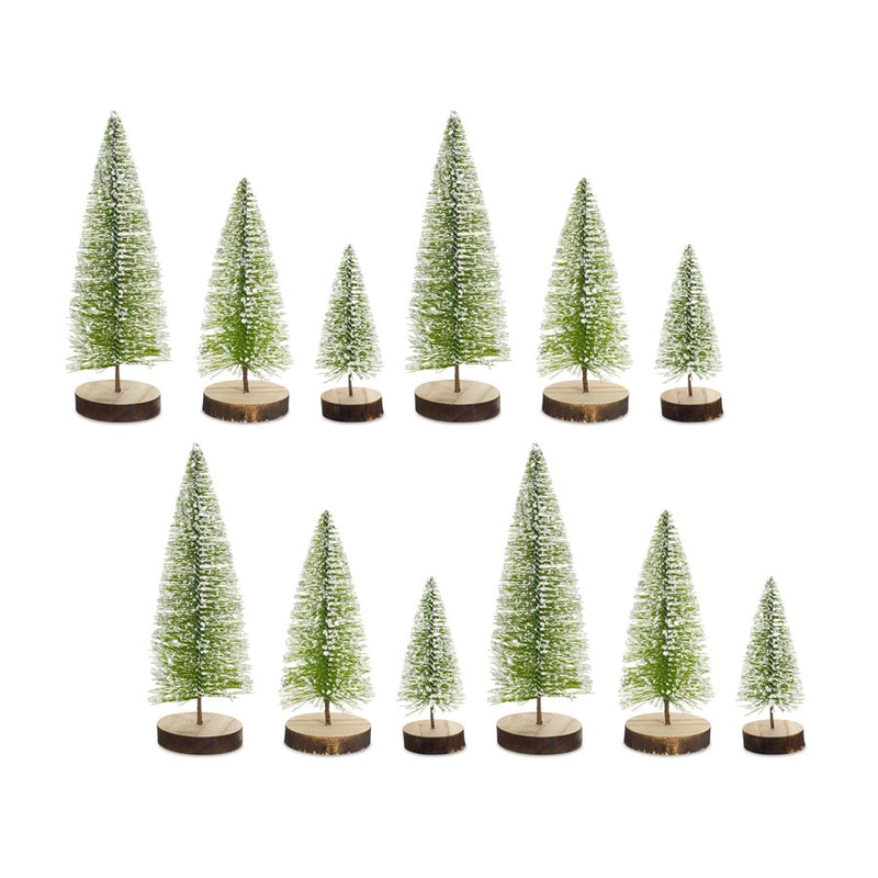 Melrose Mini Bottle Brush Holiday Tree/Snowy Accent, Set of 12, Green - 72296DS