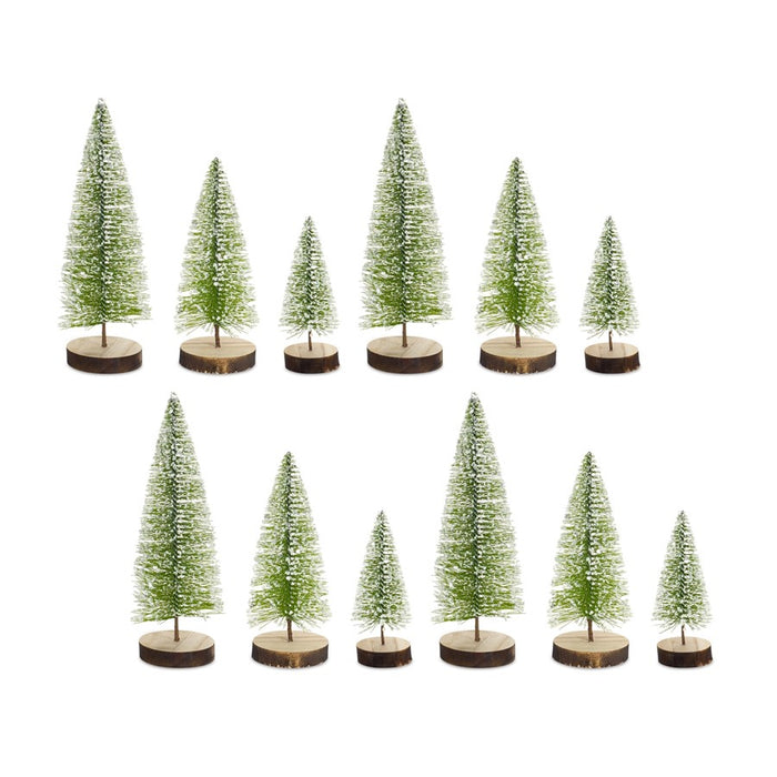 Melrose Mini Bottle Brush Holiday Tree/Snowy Accent, Set of 12, Green - 72296DS