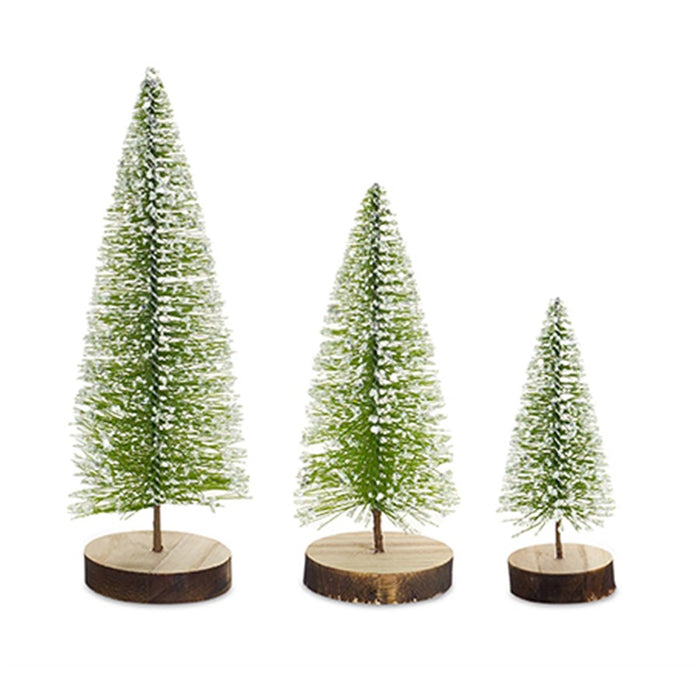 Melrose Mini Bottle Brush Holiday Tree/Snowy Accent, Set of 12, Green