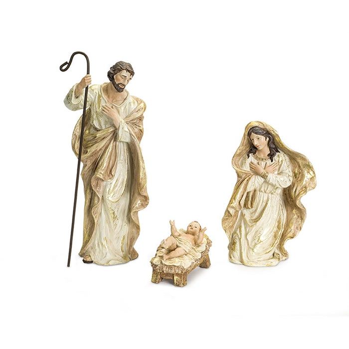 Melrose Nativity Holy Family Figurines/Gold Accents, Set of 3, White/G - 72577DS