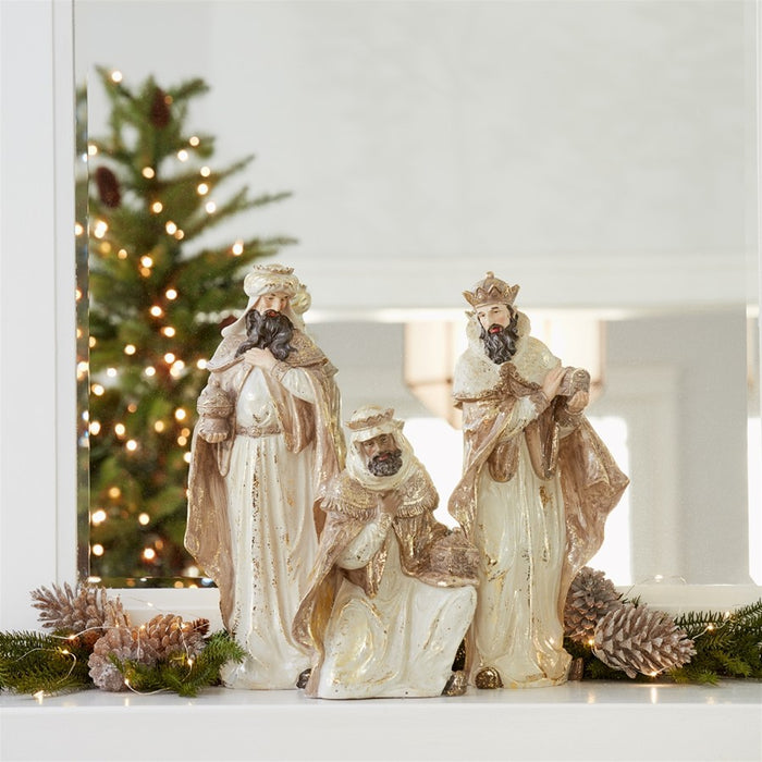 Melrose Nativity Wisemen Figurines/Gold Accents, Set of 3, White/Gold