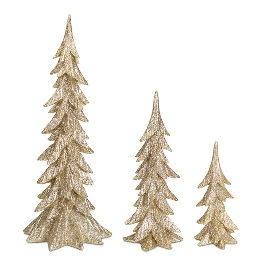 Melrose International Shimmer Tabletop Holiday Tree, Set of 3, Gold - 72633DS