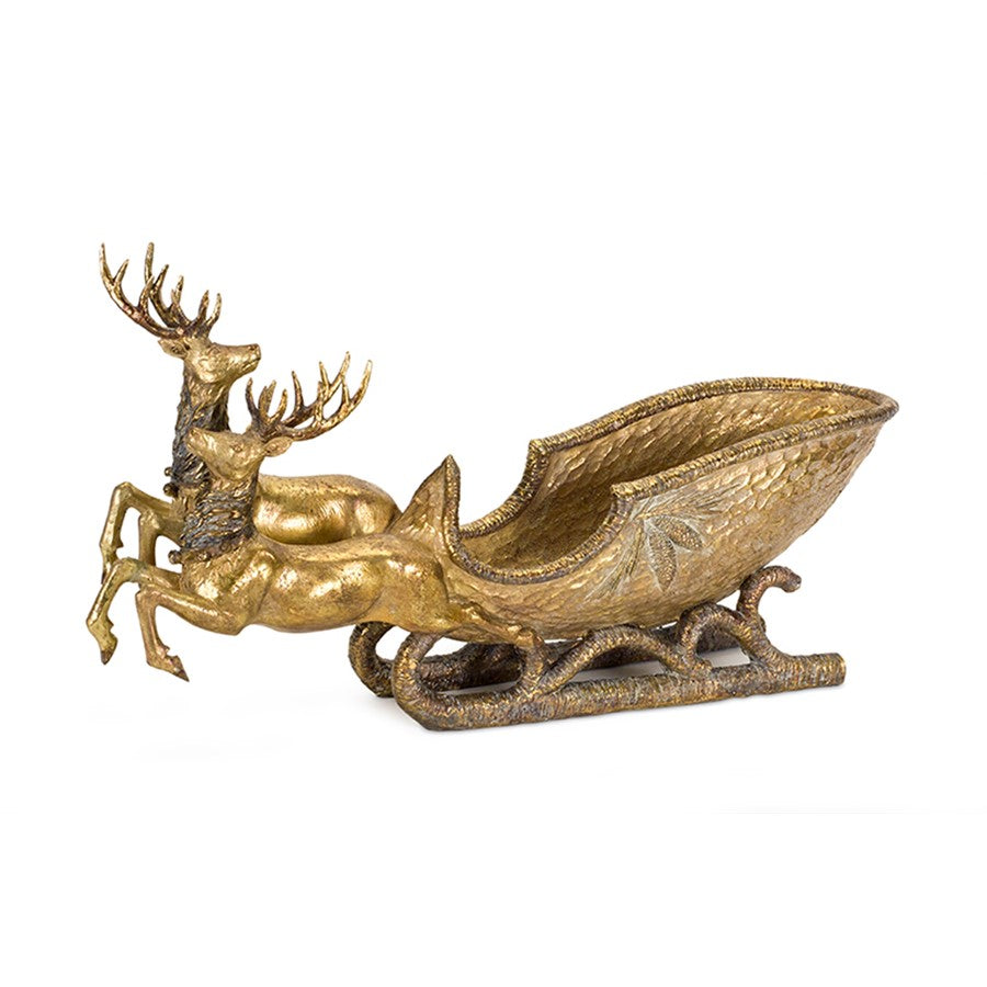 Melrose International Holiday Deer/Sleigh/Gold 25"L, Gold/Brown - 72657DS