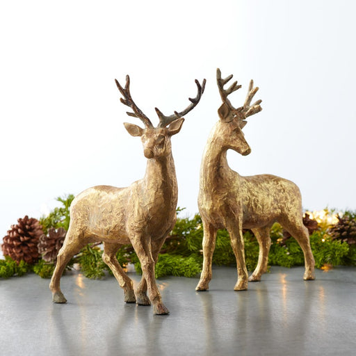 Melrose International Holiday Deer Figurine/Gold, Set of 2, Gold