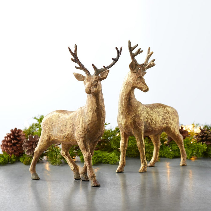 Melrose International Holiday Deer Figurine/Gold, Set of 2, Gold