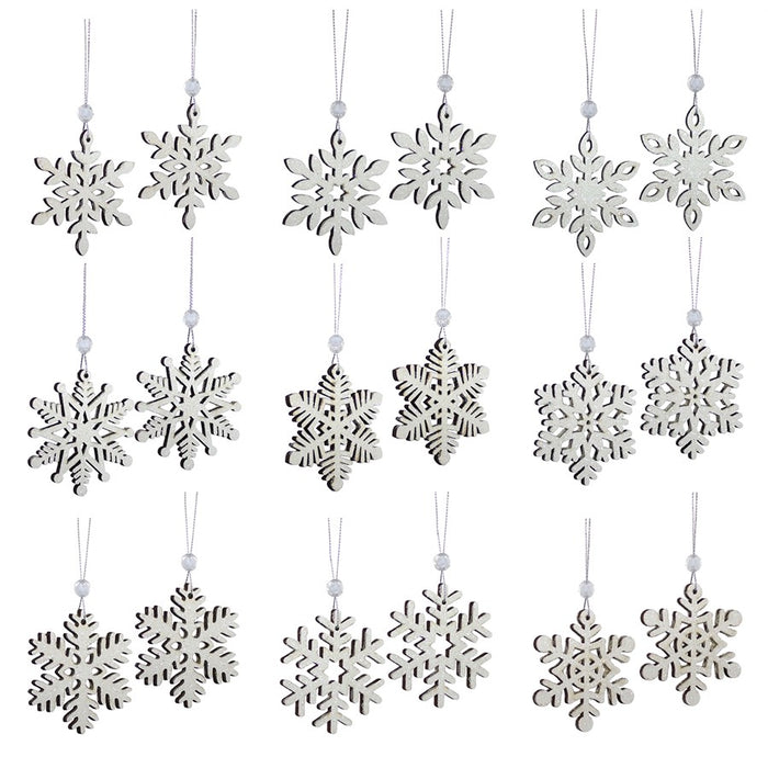 Melrose Wooden Mini Snowflake Ornament, Set of 18, Brown/White - 73044DS