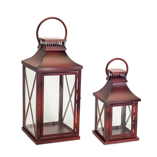 Melrose International Rustic Red Metal Lantern, Set of 2 - 73621DS