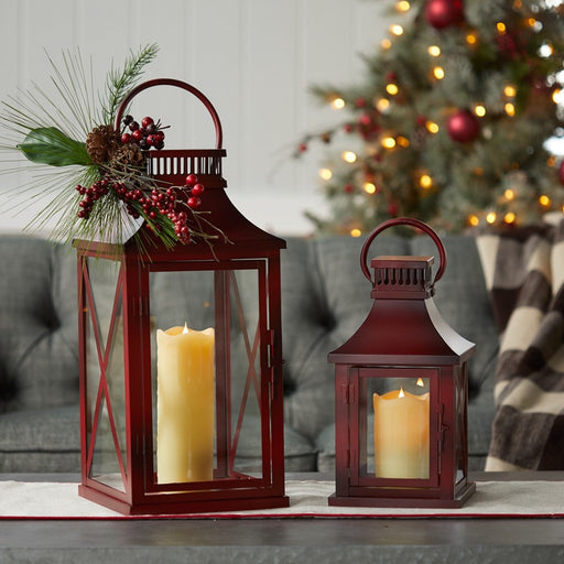 Melrose International Rustic Red Metal Lantern, Set of 2