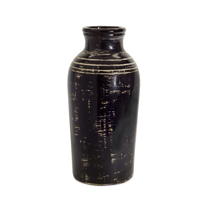Melrose International Ceramic Vase/Ivory Accent 17.5"H, Black/Beige - 74052DS