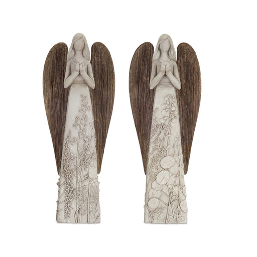 Melrose Floral Sculpted Angel/Wood Style Wings, Set of 2, Brown/Grey - 74071DS