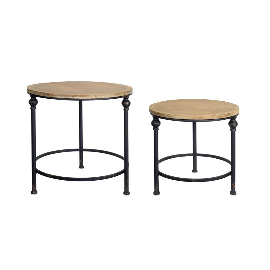 Melrose Natural Wood/Metal Round Table, Set of 2, Brown/Black - 74093DS