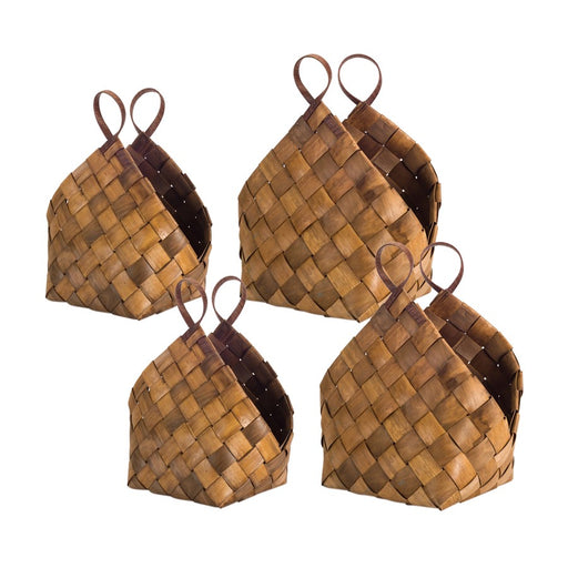 Melrose Woven Metasequoia Wood Basket/Handles, Set of 4, Brown - 74108DS