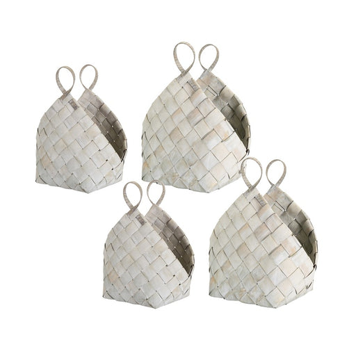 Melrose Woven Metasequoia Wood Basket/Handles, Set of 4, White/Grey - 74111DS