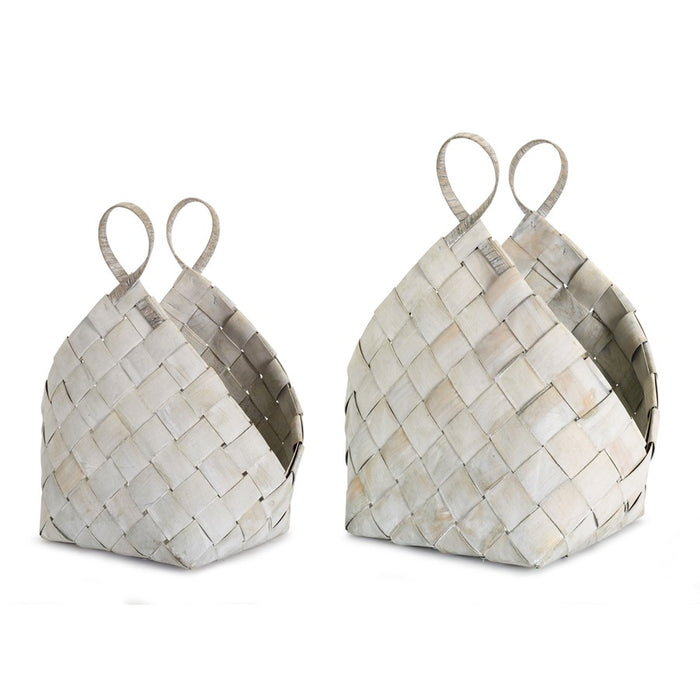 Melrose Woven Metasequoia Wood Basket/Handles, Set of 4, White/Grey