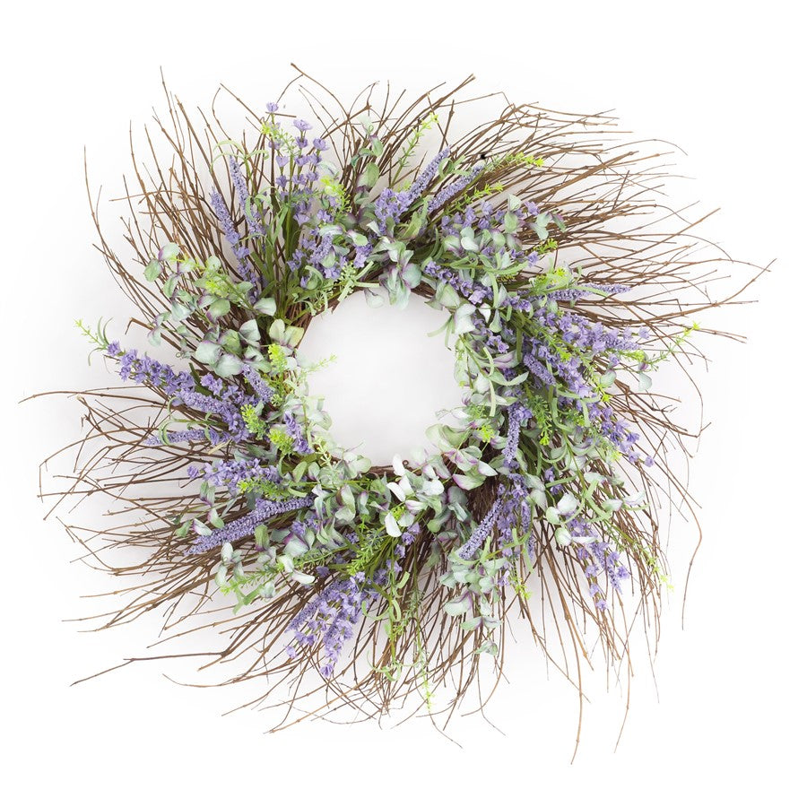 Melrose International Mixed Floral Wreath 30.5"D, Green/Purple - 74139DS