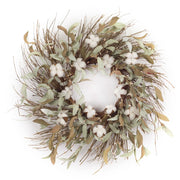 Melrose International Cotton/Leaf Twig Wreath 28"D, Green/White - 74140DS