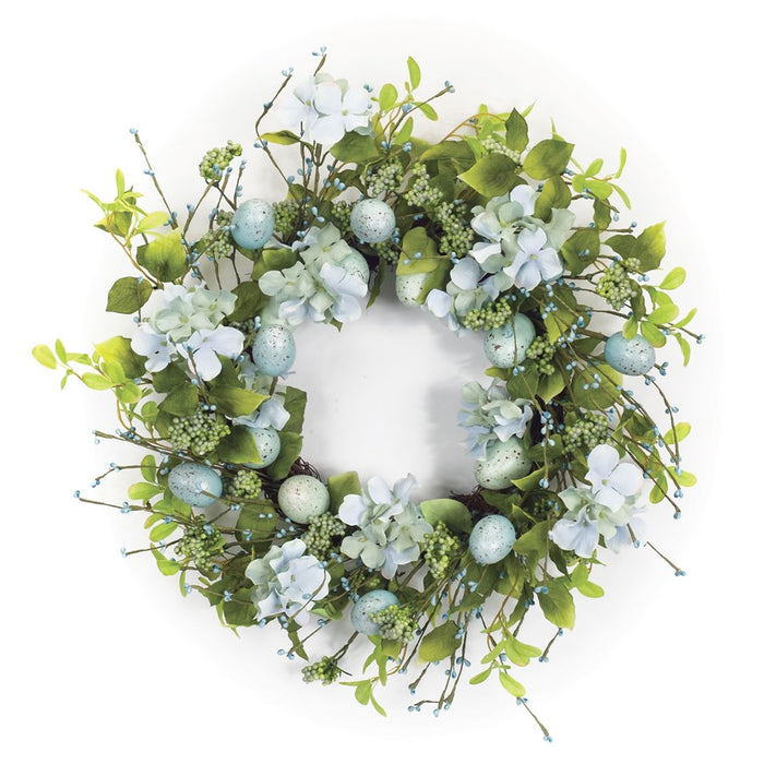Melrose International Spring Egg Floral Wreath 22"D, Blue/Green - 74176DS