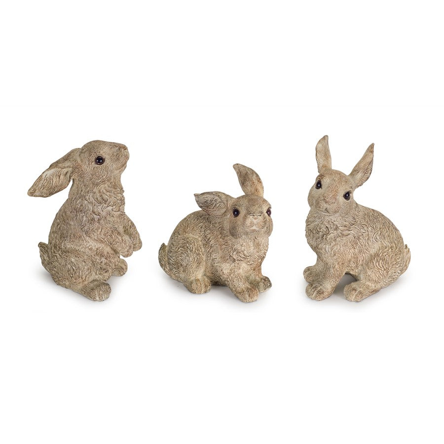 Melrose Stone Garden Rabbit Figurine, Set of 3, Brown/White - 74204DS