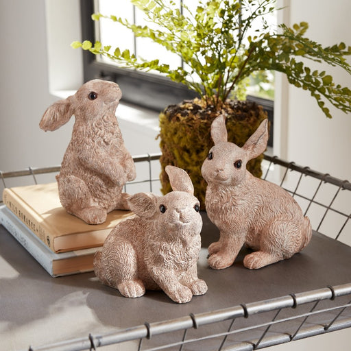Melrose Stone Garden Rabbit Figurine, Set of 3, Brown/White
