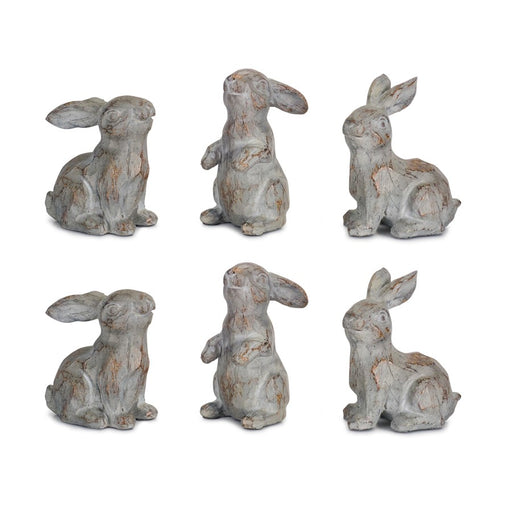 Melrose Washed Stone Garden Rabbit Figurine, Set of 6, Grey/Brown - 74205DS