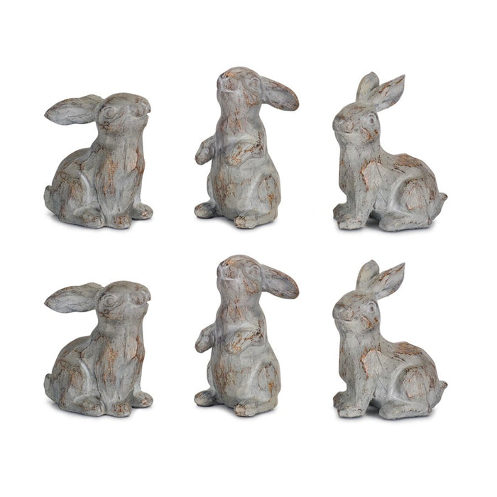 Melrose Washed Stone Garden Rabbit Figurine, Set of 6, Grey/Brown - 74205DS