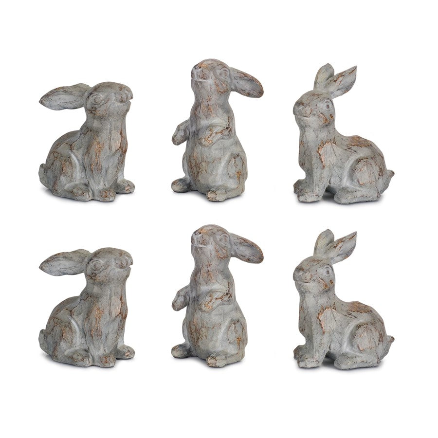 Melrose Washed Stone Garden Rabbit Figurine, Set of 6, Grey/Brown - 74205DS