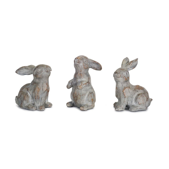 Melrose Washed Stone Garden Rabbit Figurine, Set of 6, Grey/Brown