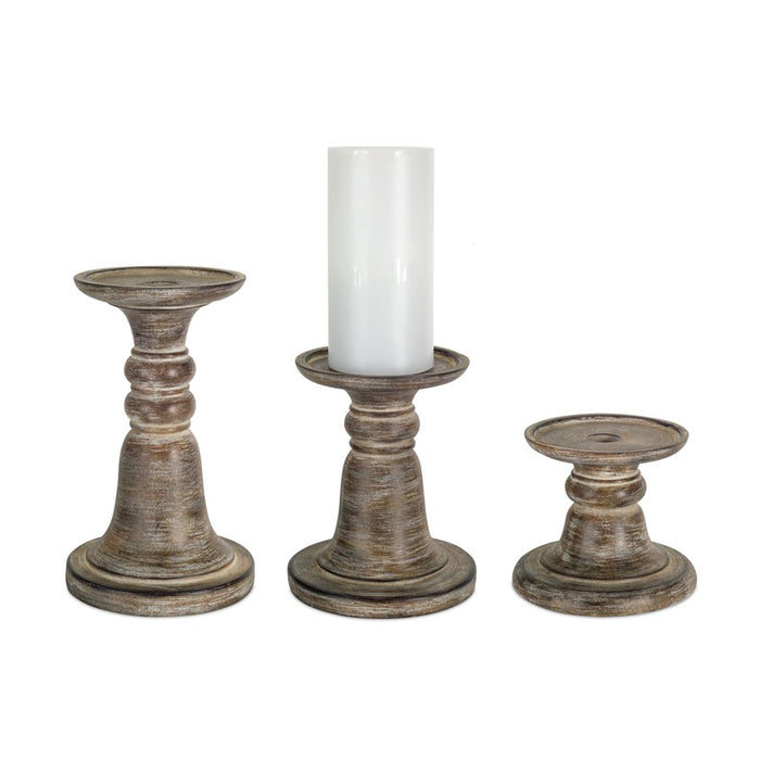 Melrose Traditional Stone Candle Holder, Set of 3, Brown/White - 74222DS