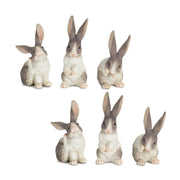 Melrose International Long Ear Rabbit Figurine, Set of 6, White/Grey - 74271DS