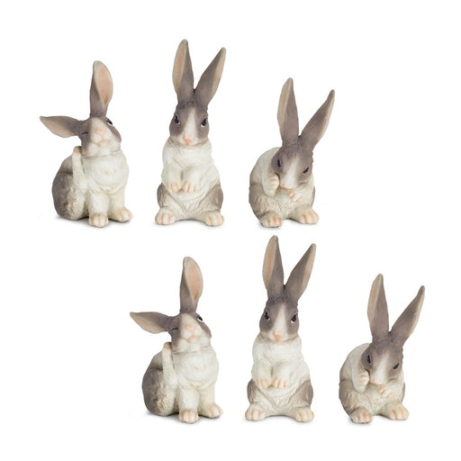 Melrose International Long Ear Rabbit Figurine, Set of 6, White/Grey - 74271DS