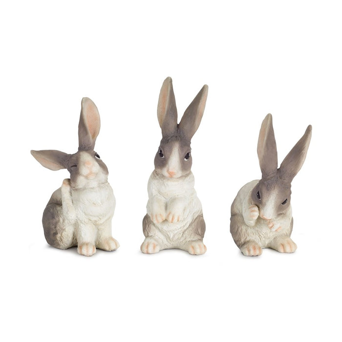 Melrose International Long Ear Rabbit Figurine, Set of 6, White/Grey