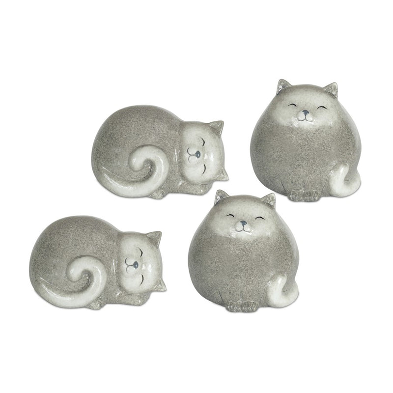 Melrose Happy Terra Cotta Cat Shelf Sitter, Set of 4, White/Grey - 74286DS