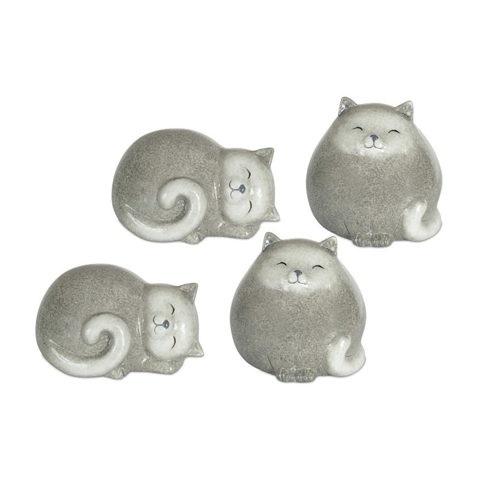 Melrose Happy Terra Cotta Cat Shelf Sitter, Set of 4, White/Grey - 74286DS