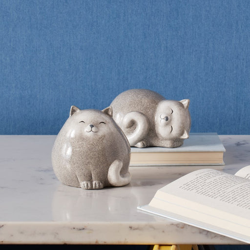 Melrose Happy Terra Cotta Cat Shelf Sitter, Set of 4, White/Grey