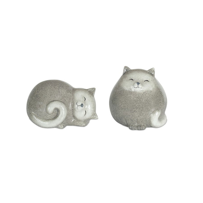 Melrose Happy Terra Cotta Cat Shelf Sitter, Set of 4, White/Grey