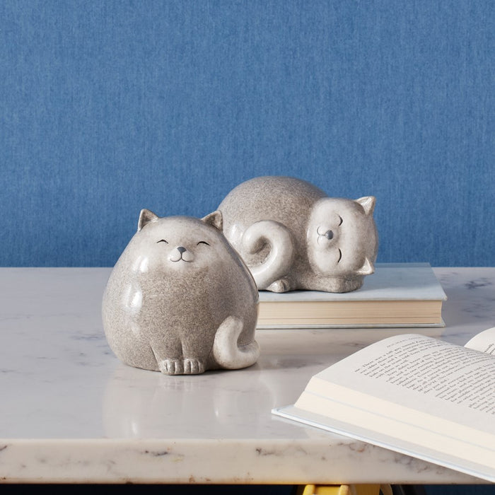 Melrose Happy Terra Cotta Cat Shelf Sitter, Set of 4, White/Grey
