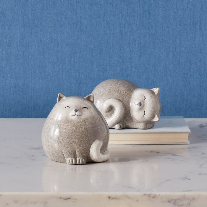 Melrose Happy Terra Cotta Cat Shelf Sitter, Set of 4, White/Grey