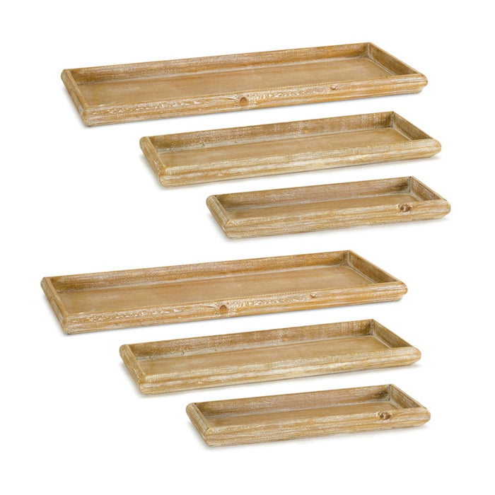 Melrose Natural Wooden Nesting Tray, Set of 6, Brown/White - 74326DS