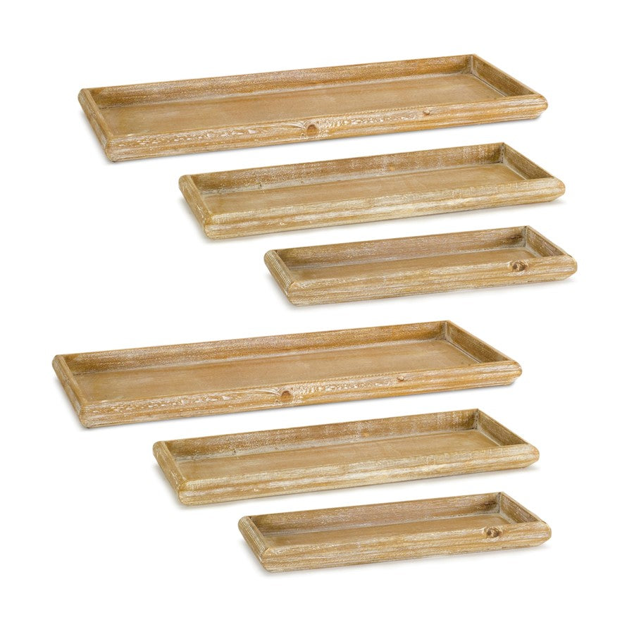 Melrose Natural Wooden Nesting Tray, Set of 6, Brown/White - 74326DS