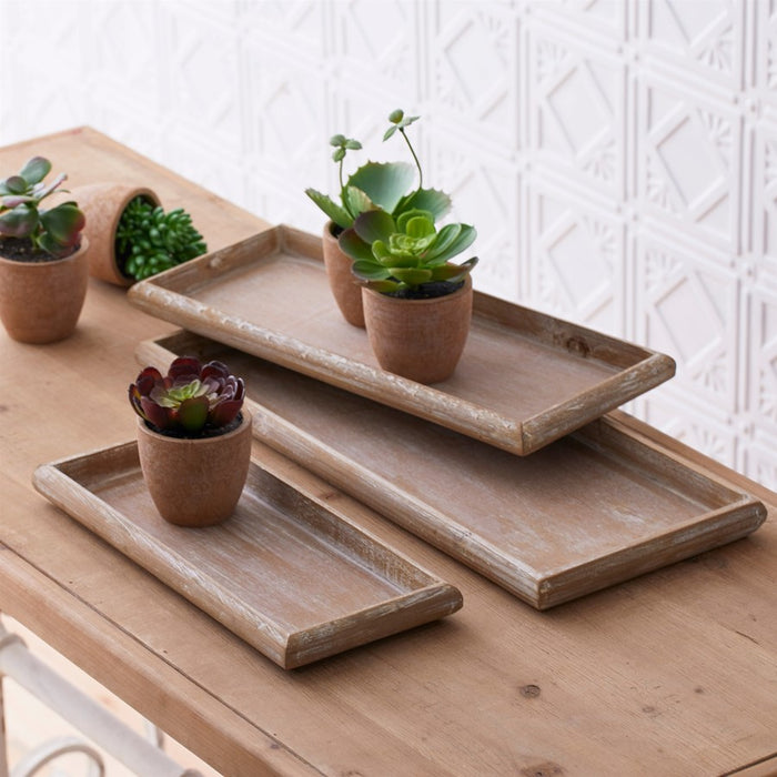 Melrose Natural Wooden Nesting Tray, Set of 6, Brown/White