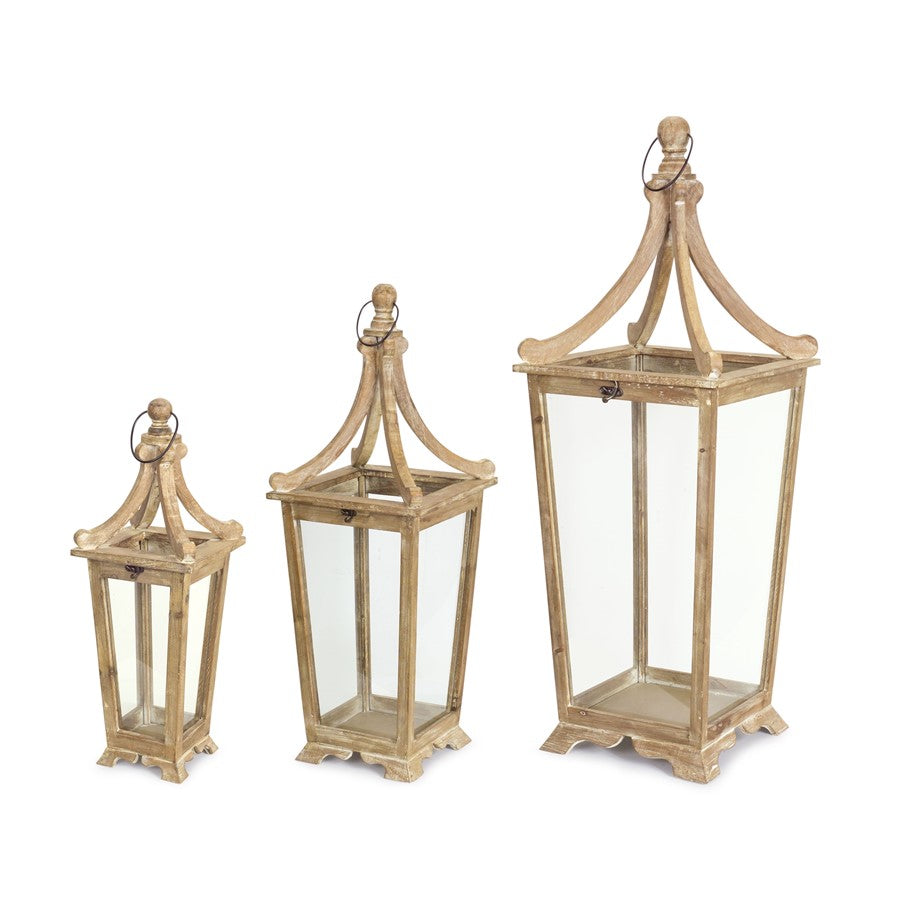 Melrose International Tapered Wooden Floor Lantern, Set of 3, Brown - 74327DS