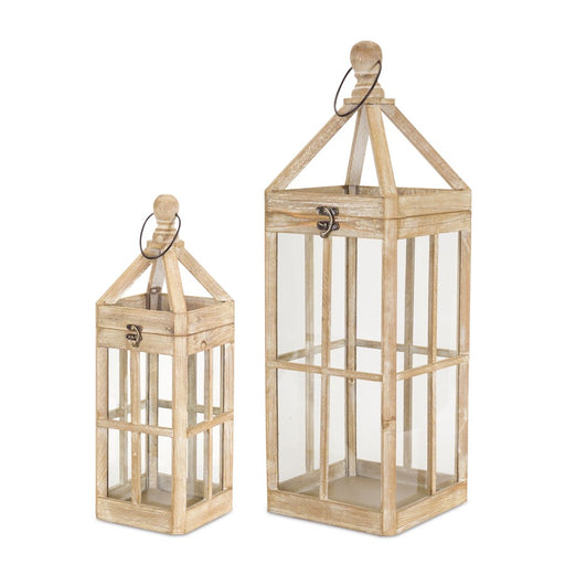 Melrose Contemporary Light Wood Floor Lantern, Set of 2, Brown/White - 74329DS