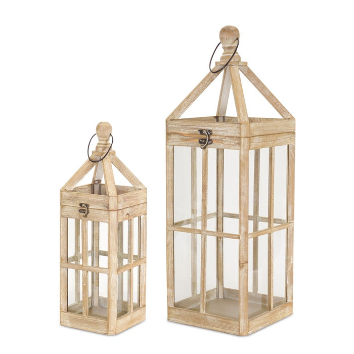 Melrose Contemporary Light Wood Floor Lantern, Set of 2, Brown/White - 74329DS