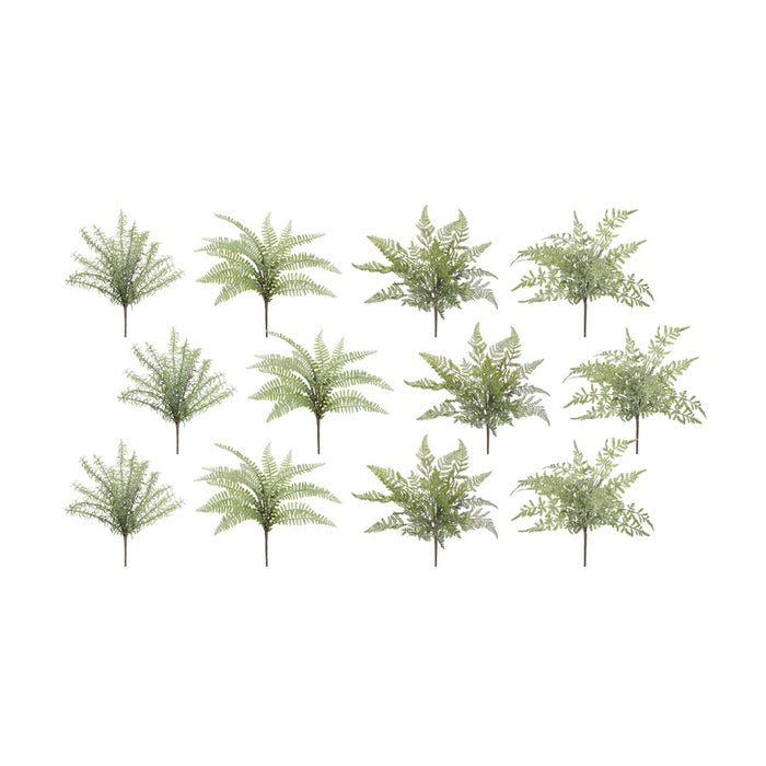 Melrose Assorted Fern Foliage Bush, Set of 12, Green/Brown - 74392DS